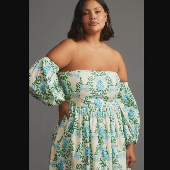 New women's Plus 3X Anthropologie x Let Me Be long sleeve printed midi dress - Picture 2 of 12